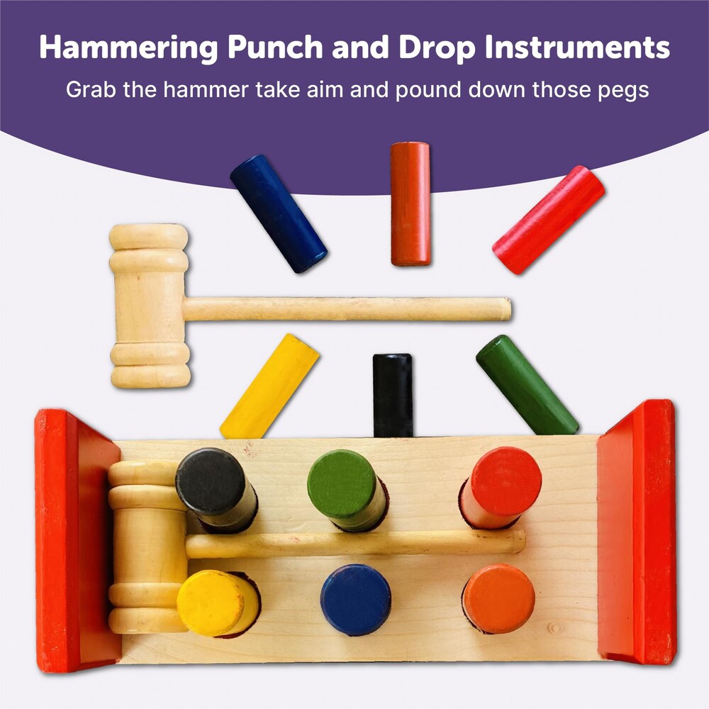 Wooden Hammer and 6 Peg Toy