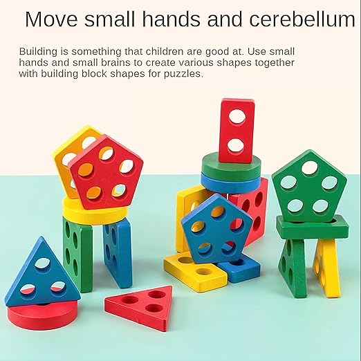 Wooden 5 Angle Geometric Blocks Building Stacker