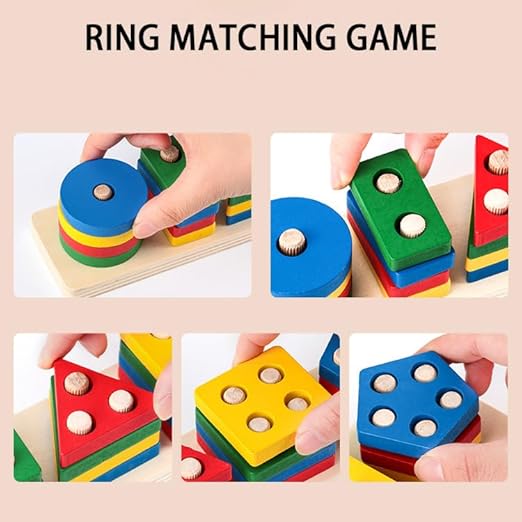Wooden 5 Angle Geometric Blocks Building Stacker