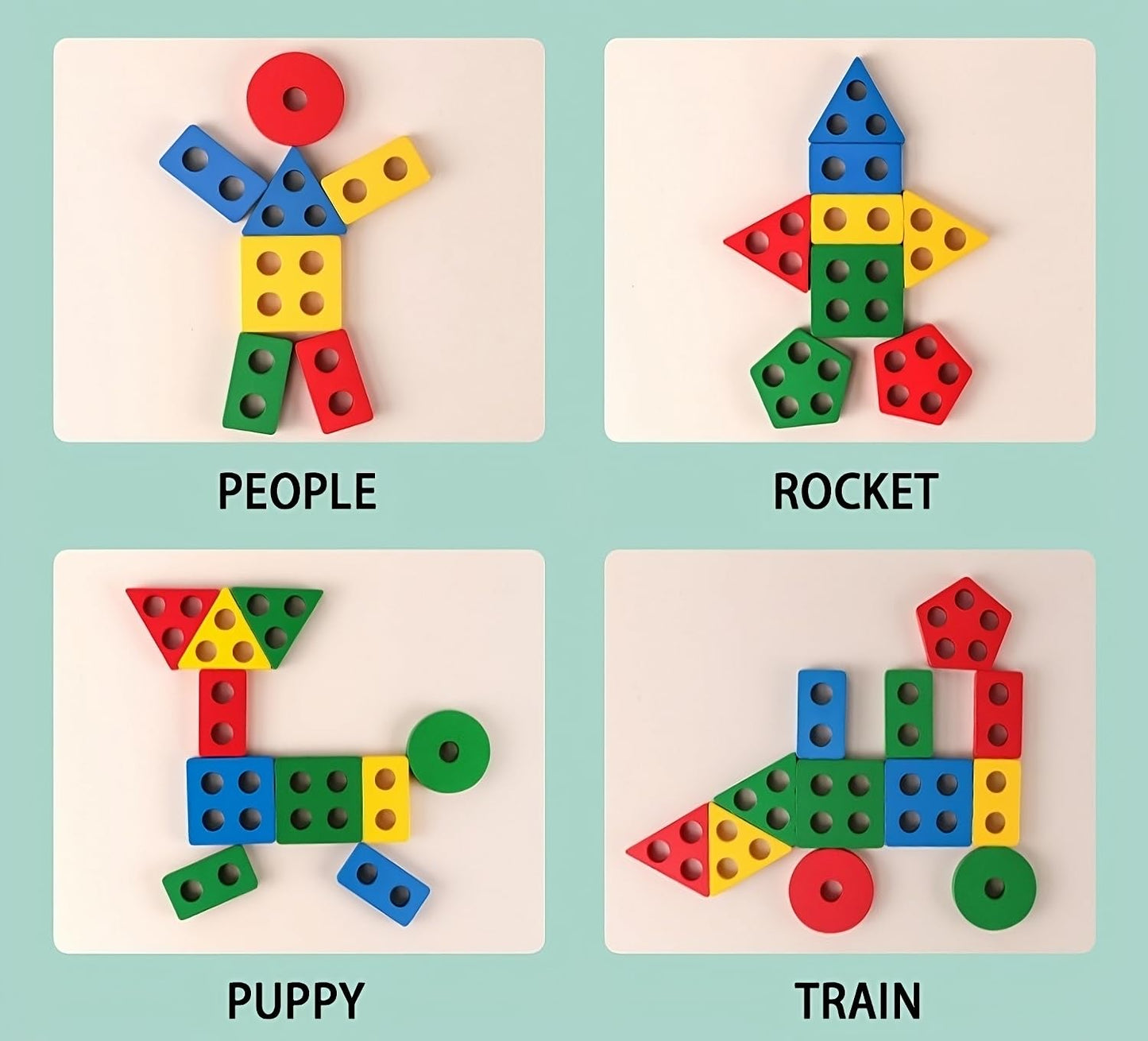 Wooden 5 Angle Geometric Blocks Building Stacker