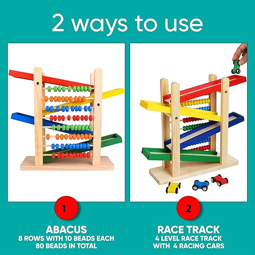 Car Track with a Wooden Abacus Toy for Kids Math -
