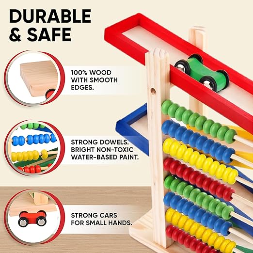Car Track with a Wooden Abacus Toy for Kids Math -
