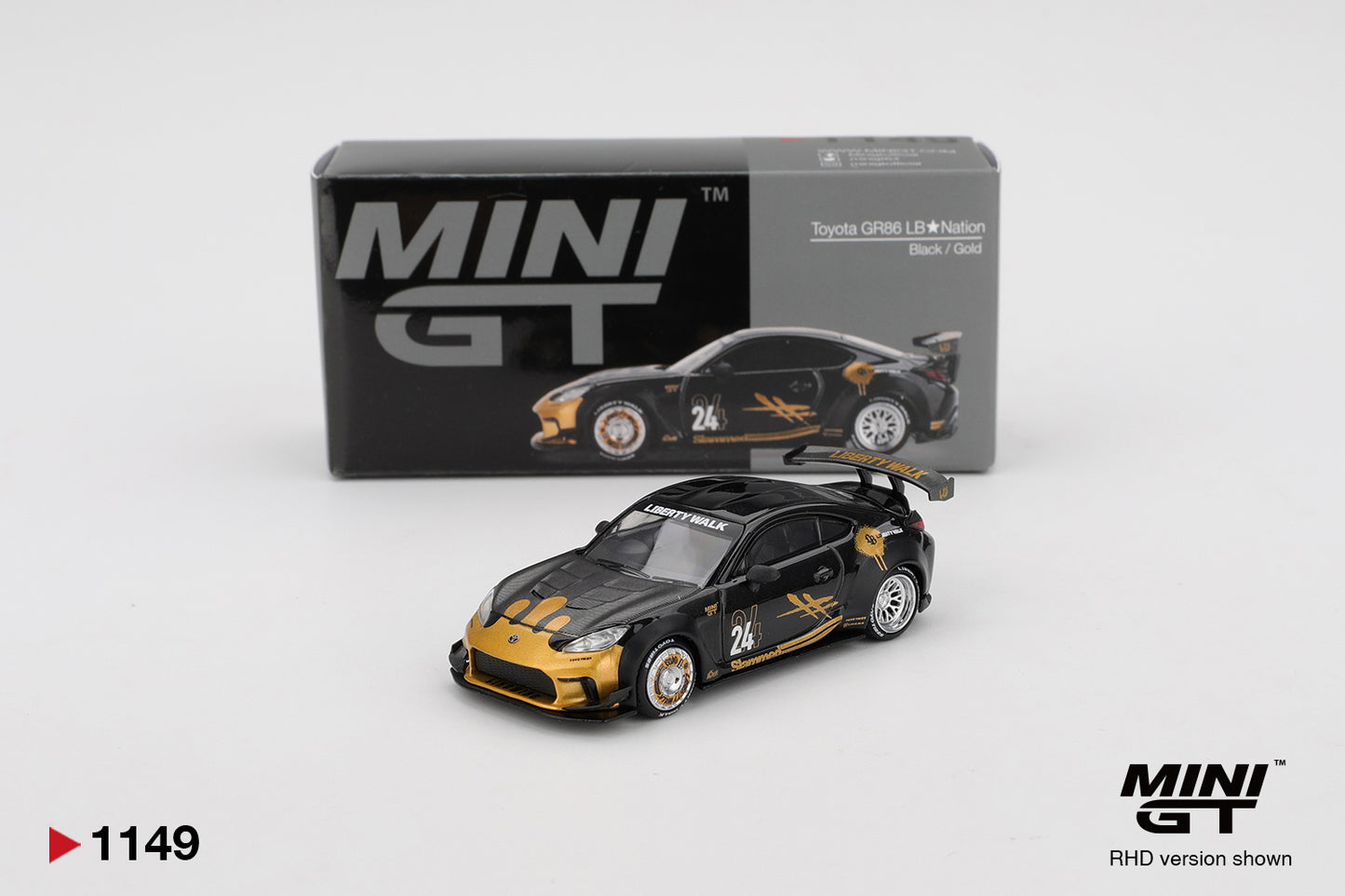 MiniGT 1:64 Toyota GR86 LB★Nation Black / Gold Diecast Model
