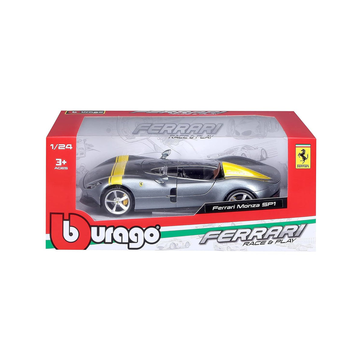 Bburago Ferrari Monza SP1 Silver & Yellow 1:24 Scale Diecast Model