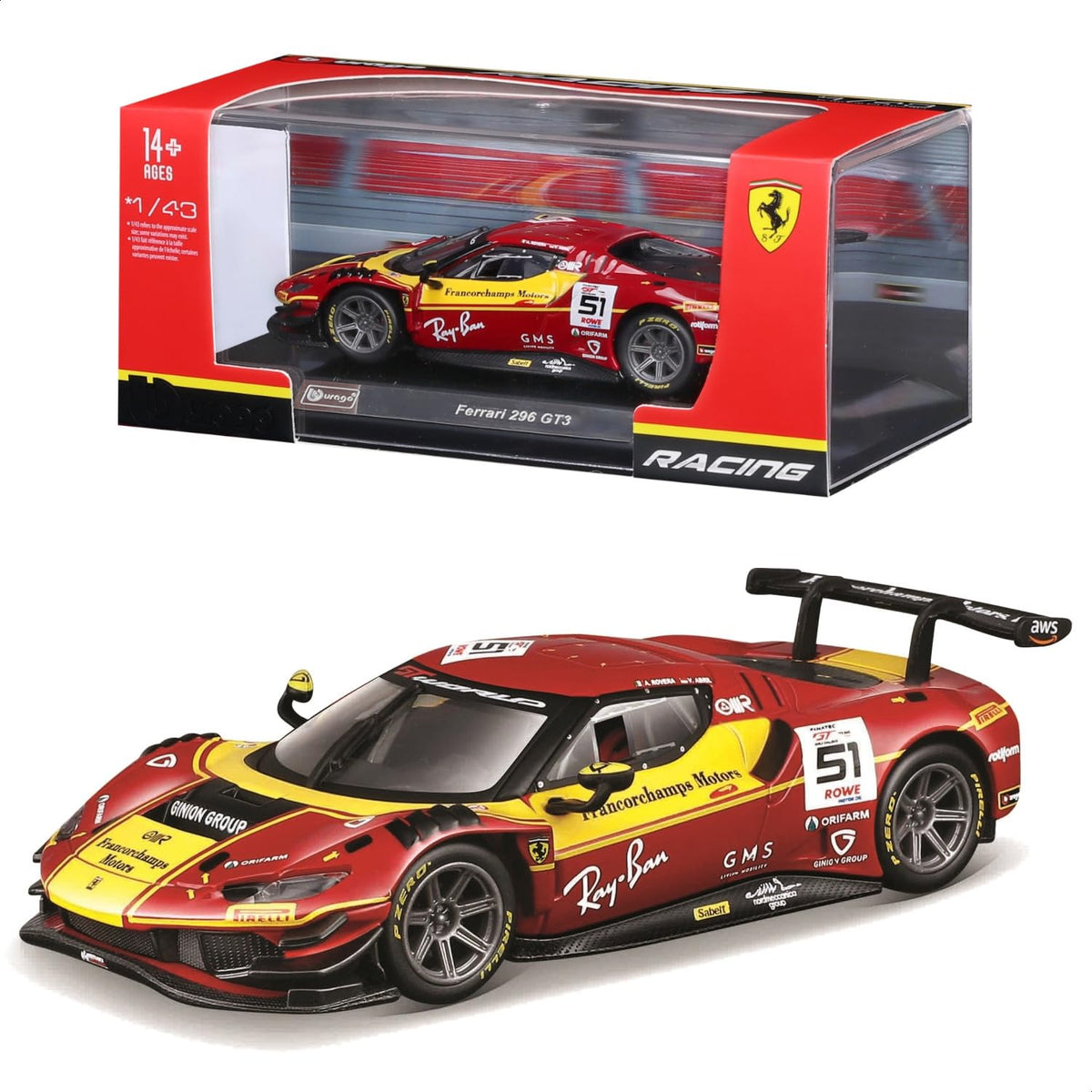 Bburago 2025 Ferrari 296 GT3 #51 1:24 Scale Diecast Model