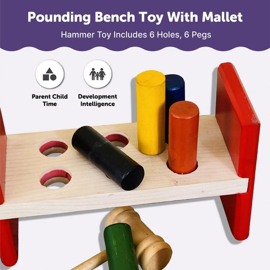 Wooden Hammer and 6 Peg Toy