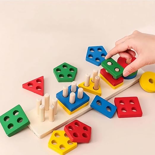 Wooden 5 Angle Geometric Blocks Building Stacker