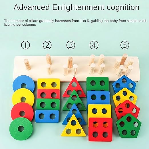 Wooden 5 Angle Geometric Blocks Building Stacker