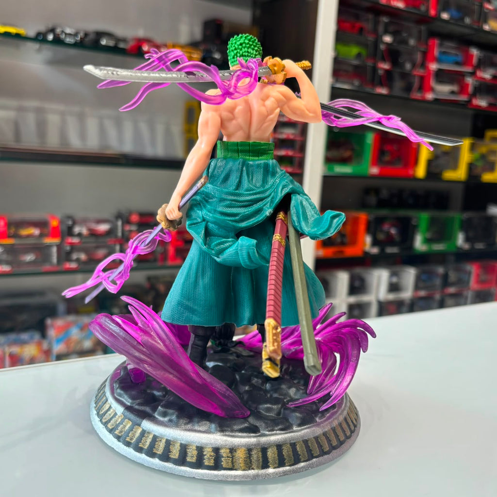 One Piece Roronoa Zoro King of Hell Three-Sword Style Action Figure with Purple Aura Effects