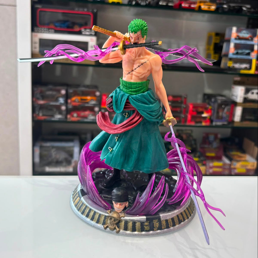 One Piece Roronoa Zoro King of Hell Three-Sword Style Action Figure with Purple Aura Effects