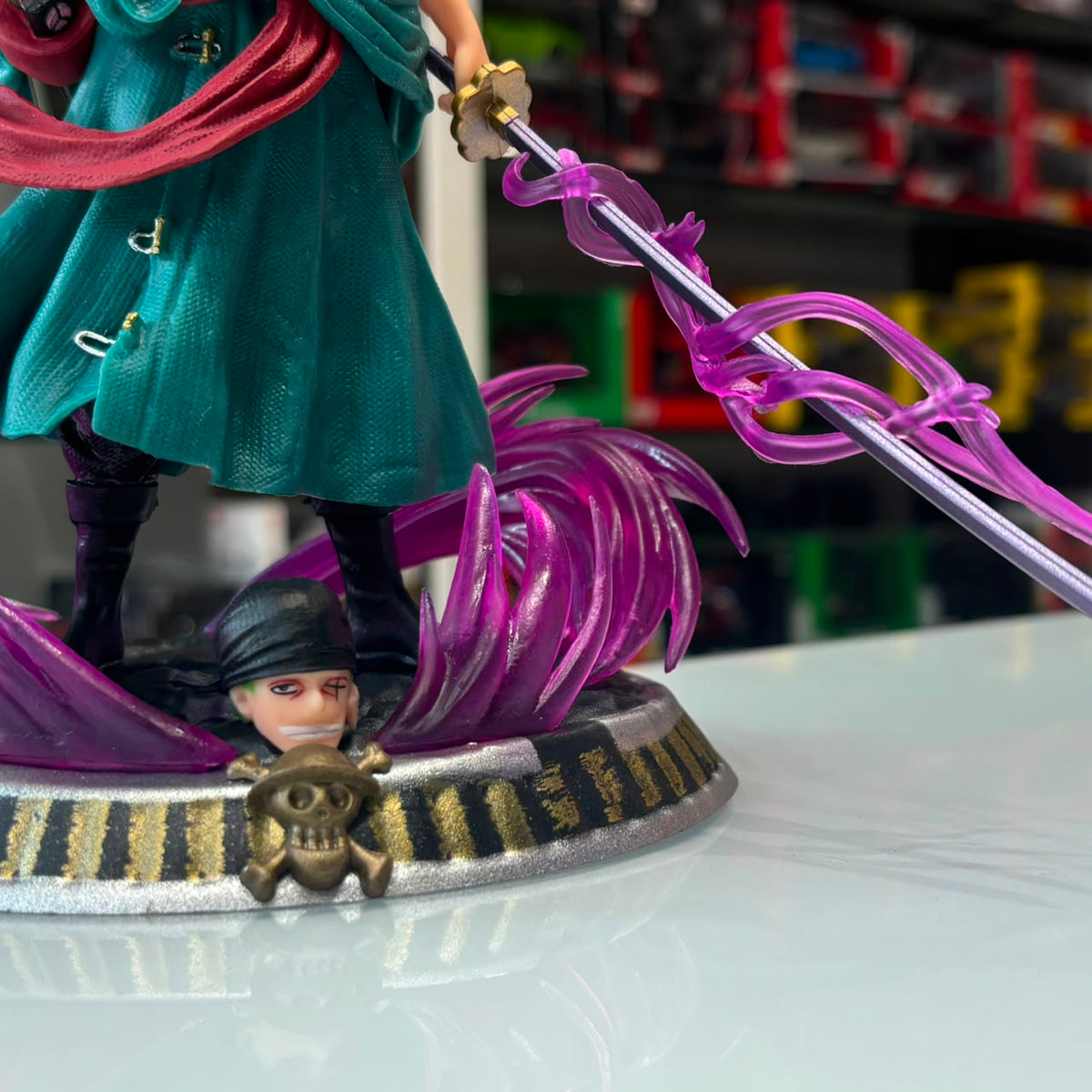 One Piece Roronoa Zoro King of Hell Three-Sword Style Action Figure with Purple Aura Effects