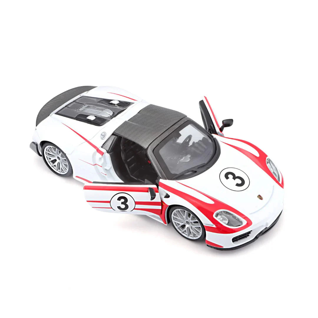 Bburago 1:24 Porsche 918 Weissach Spyder White Diecast