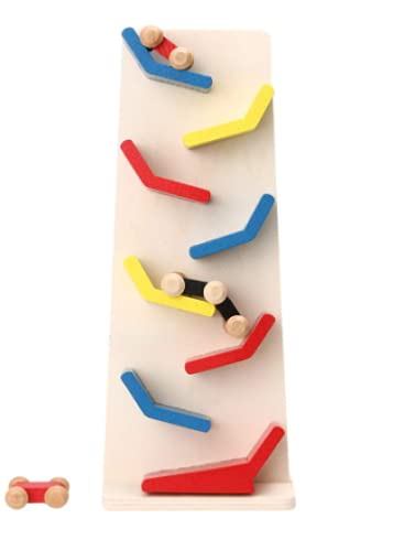 Wooden Small Slippery Cars Race Track playset- Multi Color