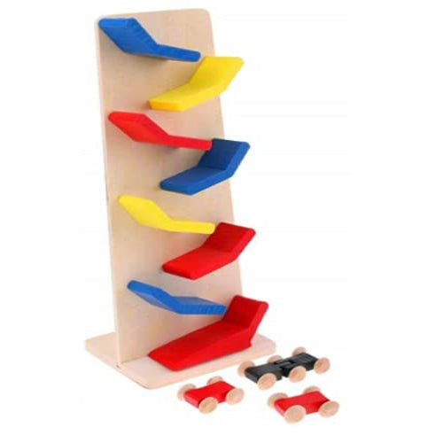 Wooden Small Slippery Cars Race Track playset- Multi Color