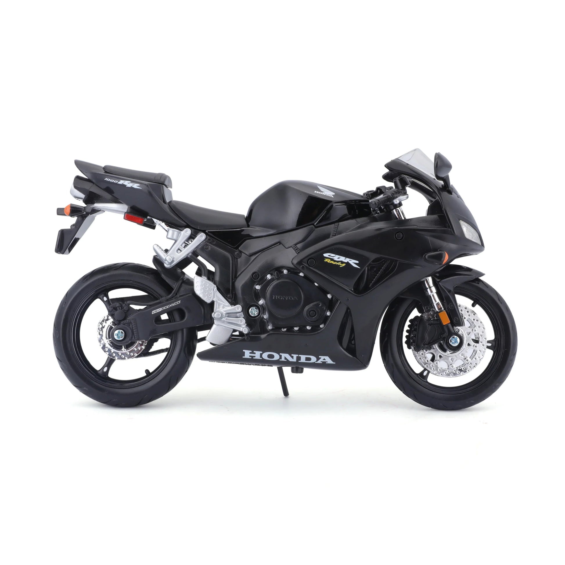 Black Honda cbr1000rr motorcycle scale model on a white background