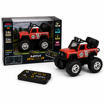 Mini Diecast RC Monster Truck with 2.4GHz Controller & LED Lights (Red)