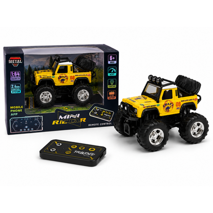 Mini Diecast RC Monster Truck with 2.4GHz Controller & LED Lights (Yellow)