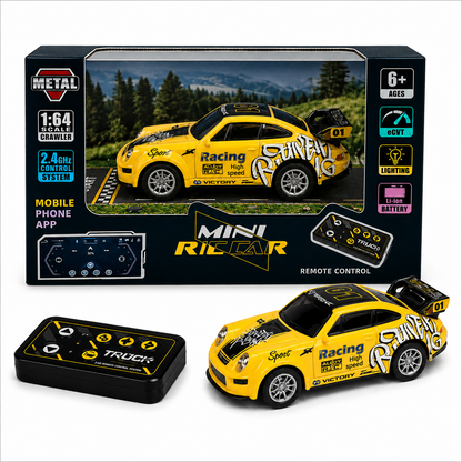 Mini Diecast RC Racecar with 2.4GHz Controller & LED Lights (Yellow)