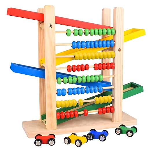 Car Track with a Wooden Abacus Toy for Kids Math -