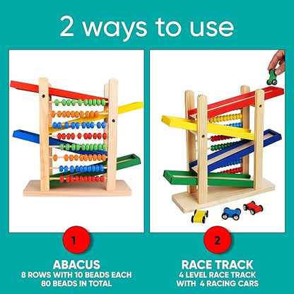 Car Track with a Wooden Abacus Toy for Kids Math -