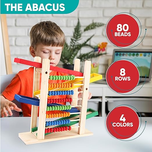 Car Track with a Wooden Abacus Toy for Kids Math -