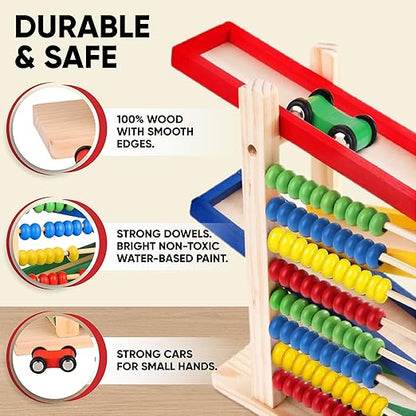 Car Track with a Wooden Abacus Toy for Kids Math -